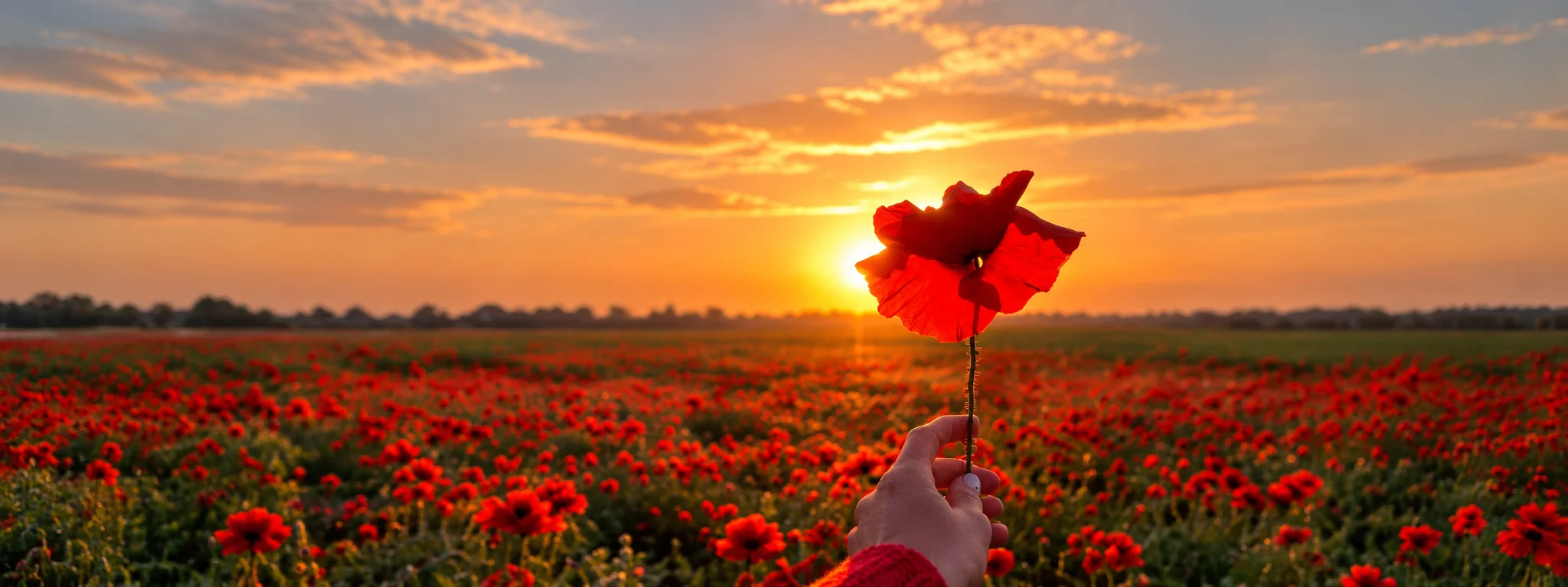 Poppy field at sunset